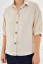 Women's Short Sleeve Oversize Linen Shirt Cream 1079 - 4