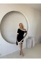 Women's Short Sleeve Asymmetric Cut Collar Stripe and Accessory Detailed Modal Dress - 4