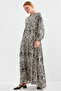 Women's Patterned Hijab Dress Black 1010 - 4