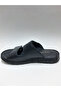 Genuine Leather Double Sticked Toe Open Casual Black Color Men's Slippers - 3