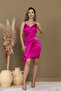 Satin Fabric Beading Detail Dress - Fuchia