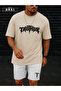 Orki Trust Issue – Oversize Men's Streetwear Beige T-Shirt & White Shorts Set