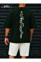 Orki Tigerblade – Tiger & Sword Printed Oversize Men's Forest Green T-Shirt Biyaz Shorts Set