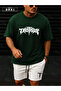 Orki Trust Issue – Oversize Men's Streetwear Forest Green T-Shirt & White Shorts Set