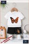 Children's Unisex “ Butterfly Orange Wing Cicek“ Custom Printed Crew Neck T-Shirt - Shorts Set