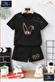 Children's Unisex “Bunny Ear Flower Leopard“ Custom Printed Crew Neck T-Shirt - Shorts Set