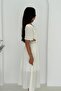 Open Waist Garnished Crinkle Linen Dress White - 5