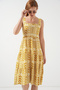 Women's Patterned Strap Midi Dress 2577 - Yellow - 3