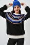 Women's Patterned Knitwear Sweater 15932 - Black