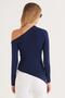 Women's Standard Fit Asymmetric Collar Viscose Navy Blue Blouse - 7