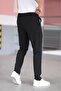 Men's Black Color Half Elastic Waist Lace up Comfortable Stretchy Fitted Lycra Trousers - 6