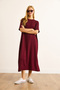 Women's Burgundy Slit Sequin Detailed Flowing Dress Elb-19002483 - 3