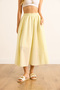 Women's Light Yellow Pocketed Elastic Waist Midi Woven Bell Skirt Etk-19000271 - 5