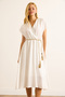 Women's White Straw Lace Bat Waist Elastic Dress Elb-19002486 - 4