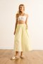 Women's Light Yellow Pocketed Elastic Waist Midi Woven Bell Skirt Etk-19000271 - 3