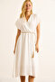 Women's White Straw Lace Bat Waist Elastic Dress Elb-19002486 - 6