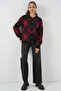 Women's Patterned Buttoned Knitwear Cardigan 15927 - Claret Red - 2