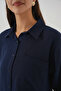 Women's Single Pocket Oversize Muslin Shirt 20353 - Navy Blue - 6
