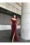 Slit Stone Flowers Dress Red 583305