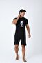 Black Cotton Knit Men's Pajama Set with Shorts - 3