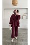 Women's Gathered Detailed Belted Trousers Suit Burgundy - 2