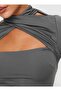 Women's Long Sleeve Cut Out Blouse – Cross Neckline, Crop Fit, Stretch Fabric - 5