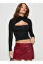 Women's Long Sleeve Cut Out Blouse – Cross Neckline, Crop Fit, Stretch Fabric