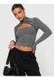 Women's Long Sleeve Cut Out Blouse – Cross Neckline, Crop Fit, Stretch Fabric