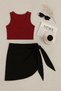 Women's Burgundy Round Neck Crop and Black Pareo Set of 2 - 3