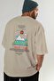 Uludağ Turkey Back Printed Beige Oversize T-Shirt Men's Women's Cotton Crew Neck T-Shirt - 7