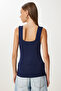 2-Piece Square Collar Thick Strap Knitwear Blouse Lus0001 Dark Blue White - 5