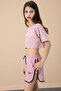 Dark Pink Side Slit Flower Printed Girl's Shorts with Elastic Waist 20739 - 2