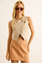 Women's Stone Lined Button Detailed Double Breasted Crop Vest Ylk-19000083
