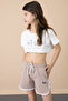Brown Side Slit Flower Printed Girl's Shorts with Elastic Waist 20738 - 3