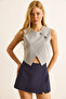 Women's Gray Lined Button Detailed Double Breasted Crop Vest Ylk-19000083 - 6