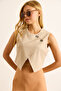 Women's Stone Lined Button Detailed Double Breasted Crop Vest Ylk-19000083 - 3