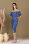 İşleme D Lace Boat Neck Pencil Long Dress - Indigo Blue - 7