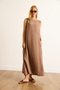 Women's Camel Pocket Stitching Detailed Maxi Crinkle Dress Elb-19002525 - 5