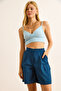 Women's Indigo Cargo Pocket Woven Shorts Shrt-19000077 - 2