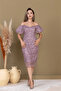 İşleme D Lace Boat Neck Pencil Long Dress - Dried Rose