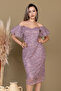 İşleme D Lace Boat Neck Pencil Long Dress - Dried Rose - 5