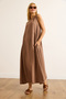 Women's Camel Pocket Stitching Detailed Maxi Crinkle Dress Elb-19002525 - 4