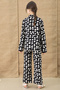 Black Patterned Blouse and Wide Leg Pants Girl's 3 Piece Set 20762 - 7