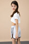Gray Side Slit Flower Printed Girl's Shorts with Elastic Waist 20740 - 4