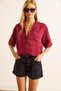 Women's Burgundy Single Pocket Transparent Stripe Crop Shirt Gml-19001384 - 2