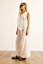 Women's White Wrap Blouse Pleated Trousers Suit Tkm-19000423 - 5