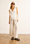 Women's White Wrap Blouse Pleated Trousers Suit Tkm-19000423 - 2