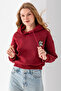 Women's Hooded Teddy Bear Embroidered 3-Strand Crop Sweatshirt Claret Red - 2668 - 6