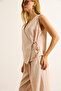 Women's Beige Wrap Blouse Pleated Trousers Suit Tkm-19000423 - 7