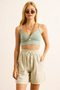 Women's Stone Elastic Waist Pocket Linen Shorts Shrt-19000078